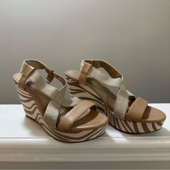 Arturo Chiang Clover Zebra Striped Wedge Platform Sandal Women’s size 9.5 - Picture 1 of 8